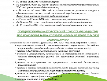 ПРОВЕДЕНИЕ КОНКУРСОВ "АКТИВНЫЙ СЕЛЬСКИЙ СТАРОСТА", "АКТИВНЫЙ РУКОВОДИТЕЛЬ ТОС"